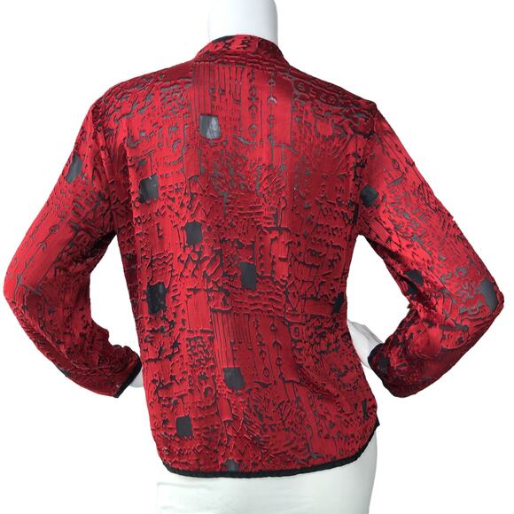 Chicos Design Womens Size 0 US 4 Top Silk Blend Burnout Shirt Button Front Red - Picture 7 of 14